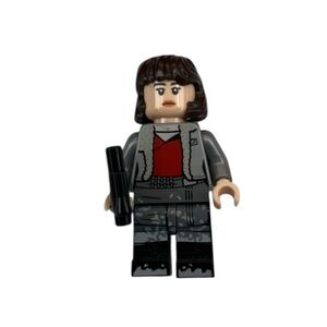 LEGO Minifigure Dark Brown Hair Gray Jacket Red Shirt Blaster Accessory